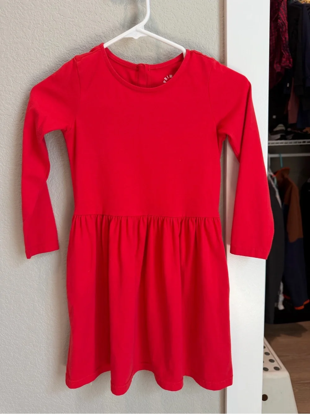 Primary Bright Red Long Sleeve Casual Dress for Girls